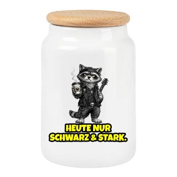Aujourd’hui, seulement Black & Strong – Rock Waschbär - Boîte à biscuits avec couvercle en bois - blanc - Devant
