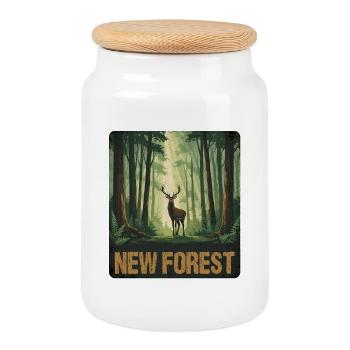 New Forest England - Cookie Jar with Wooden Lid - white - Front