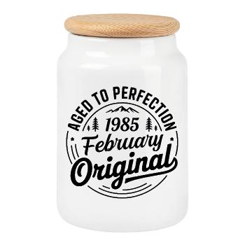 février 1985 – Légende des sommets et montagnes - Boîte à biscuits avec couvercle en bois - blanc - Devant