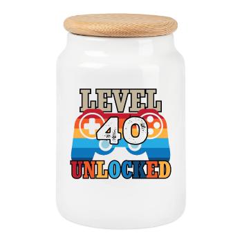 Level 40 Unlocked - Cookie Jar with Wooden Lid - white - Front