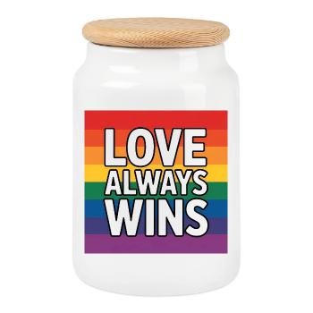 Love always Wins - Pride Tee - Cookie Jar with Wooden Lid - white - Front