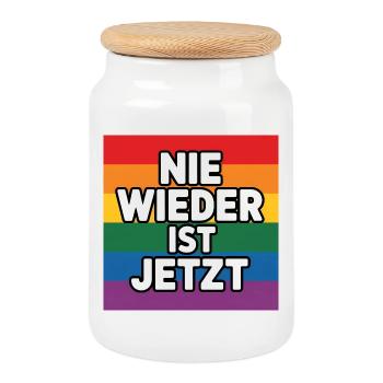 Nie wieder ist Jetzt! - Cool Pride Logo - Cookie Jar with Wooden Lid - white - Front