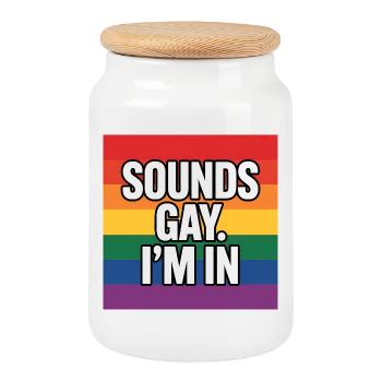 Sounds Gay I'm in - Pride Tee - Cookie Jar with Wooden Lid - white - Front