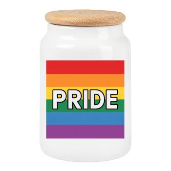 Pride - T-shirt avec drapeau arc-en-ciel queer - Boîte à biscuits avec couvercle en bois - blanc - Devant