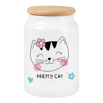 Pretty Cat – Cute Cat with Flower for Girls - Cookie Jar with Wooden Lid - white - Front