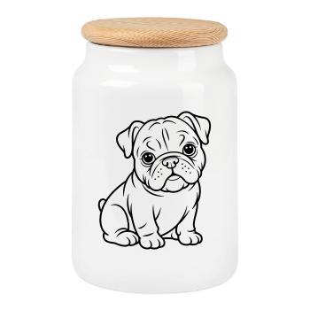 Bulldog Line Art – Cute & Clear - Cookie Jar with Wooden Lid - white - Front