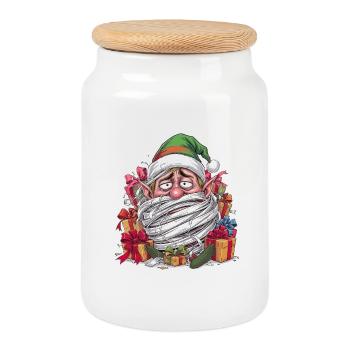 Knotted Santa Claus - Cookie Jar with Wooden Lid - white - Front