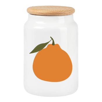Orange minimaliste avec feuille - Boîte à biscuits avec couvercle en bois - blanc - Devant