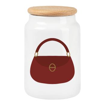 Crimson Handbag Silhouette - Cookie Jar with Wooden Lid - white - Front
