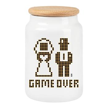 Game Over (Mariage Enterrement de vie de garçon : couple marié Pixel / 2C) - Boîte à biscuits avec couvercle en bois - blanc - Devant