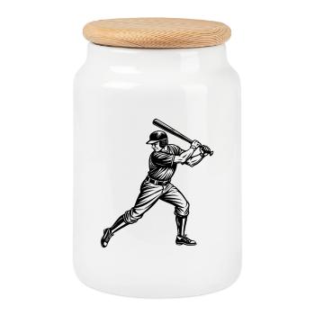 Joueur de baseball - Boîte à biscuits avec couvercle en bois - blanc - Devant