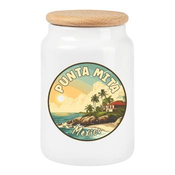 Explorez Punta Mita au Mexique - Paradis tropical - Boîte à biscuits avec couvercle en bois - blanc - Devant