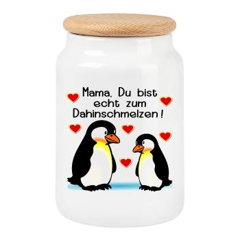 Mom Child Penguins Mother's Day - Cookie Jar with Wooden Lid - white - Front