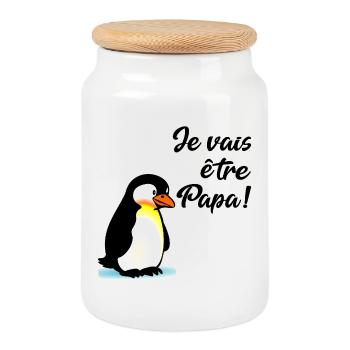 Announce Baby Daddy Penguin - Cookie Jar with Wooden Lid - white - Front