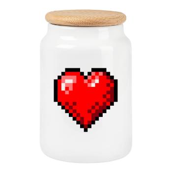 Pixel Art Retro Single Heart - Cookie Jar with Wooden Lid - white - Front
