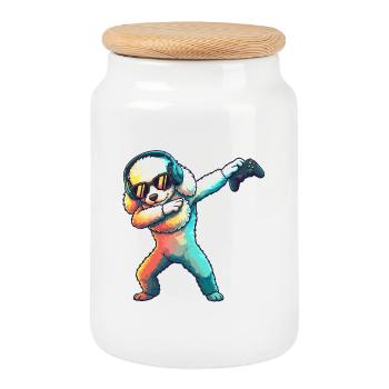 Gamer Poodle Dog Playing Video Games Art - Cookie Jar with Wooden Lid - white - Front