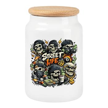 Street Skeleton Life - Cookie Jar with Wooden Lid - white - Front