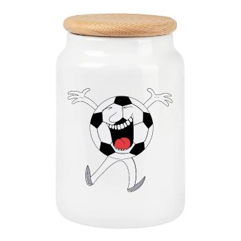 Mascotte du ballon de football rieur - Boîte à biscuits avec couvercle en bois - blanc - Devant