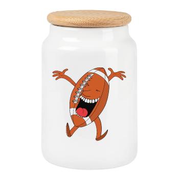 Laughing Football Mascot - Cookie Jar with Wooden Lid - white - Front
