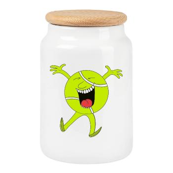 Lively Neon Tennis Ball Mascot - Cookie Jar with Wooden Lid - white - Front