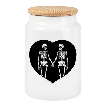 Cœur des Amoureux Squelettes - Boîte à biscuits avec couvercle en bois - blanc - Devant