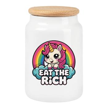 Eat the Rich - Lustiges Sozialismus-Design - Keksdose mit Holzdeckel - Weiß - Vorne
