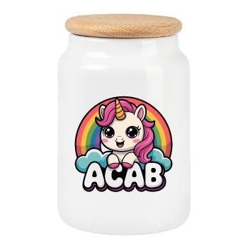 ACAB - Anti-Cops Unicorn Tee - Cookie Jar with Wooden Lid - white - Front
