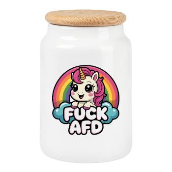 Fuck AFD - Antifa Einhorn Tee - Keksdose mit Holzdeckel - Weiß - Vorne