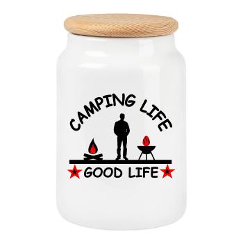 Camping - Keksdose mit Holzdeckel - Weiß - Vorne