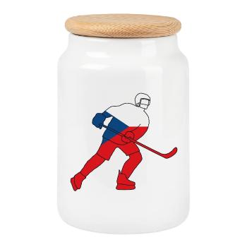 Eishockeyspieler mit tschechischer Flagge - Keksdose mit Holzdeckel - Weiß - Vorne
