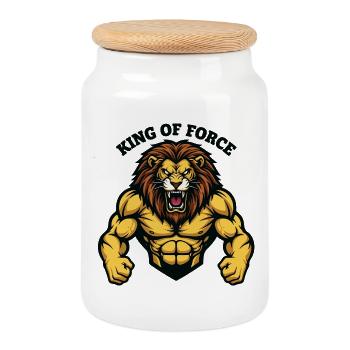 King of Force Lion Musclé Fitness - Boîte à biscuits avec couvercle en bois - blanc - Devant