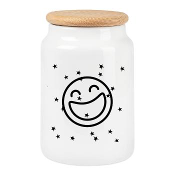emo joie - Boîte à biscuits avec couvercle en bois - blanc - Devant