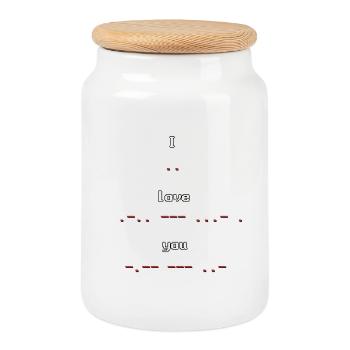 Code Morse rétro pixel art Je t’aime - Boîte à biscuits avec couvercle en bois - blanc - Devant