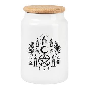 Rituel de la Bougie du Pentagramme Lunaire - Boîte à biscuits avec couvercle en bois - blanc - Devant