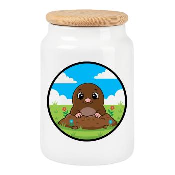 Little Mole Digging Hero in the Garden - Cookie Jar with Wooden Lid - white - Front