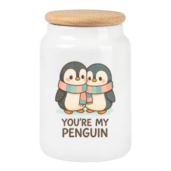 Penguins in love in the snow – You're My Penguin - Cookie Jar with Wooden Lid - white - Front