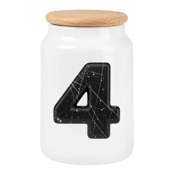 Schwarze 4 mit Spritzern - Keksdose mit Holzdeckel - Weiß - Vorne