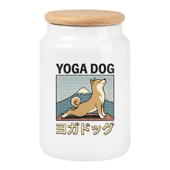 Chien de yoga - Boîte à biscuits avec couvercle en bois - blanc - Devant
