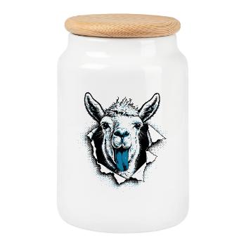 Pop Culture Llama – Illustration bicolore moderne - Boîte à biscuits avec couvercle en bois - blanc - Devant
