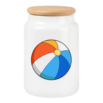 Ballon de plage - Boîte à biscuits avec couvercle en bois - blanc - Devant
