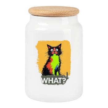 What Katze Farbexplosion - Keksdose mit Holzdeckel - Weiß - Vorne