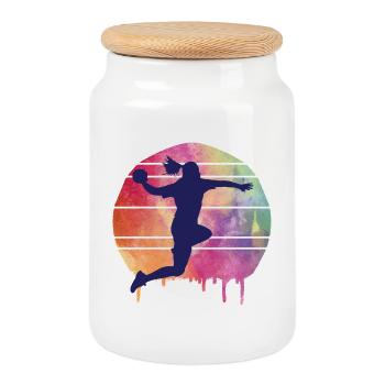 Handball player - Cookie Jar with Wooden Lid - white - Front