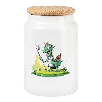 Dragon golfer on the green - Cookie Jar with Wooden Lid - white - Front