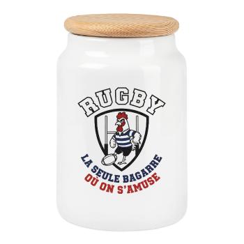 Coq Rugby Bouclier Stylisé - Boîte à biscuits avec couvercle en bois - blanc - Devant