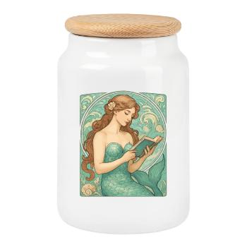 Lecture Art nouveau des sirènes - Boîte à biscuits avec couvercle en bois - blanc - Devant