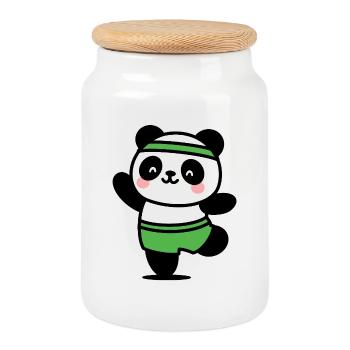 Panda sportif kawaii - fun et mignon - Boîte à biscuits avec couvercle en bois - blanc - Devant