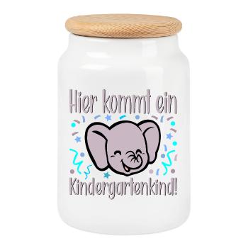 Toddlers Kindergarten Child - Cookie Jar with Wooden Lid - white - Front