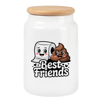 Beste Freunde: Klopapier & Poop - Keksdose mit Holzdeckel - Weiß - Vorne
