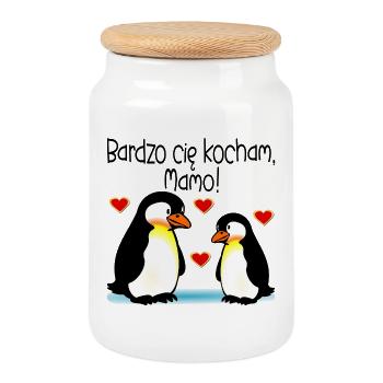 Mother's Day Penguins Mom Baby - Cookie Jar with Wooden Lid - white - Front