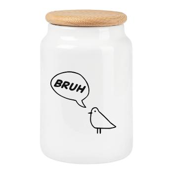 Ein frecher Vogel, der BRUH! - Keksdose mit Holzdeckel - Weiß - Vorne